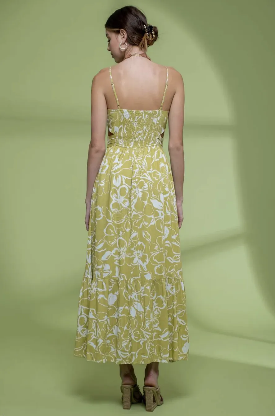 Floral Waist Cut Out Midi Dress