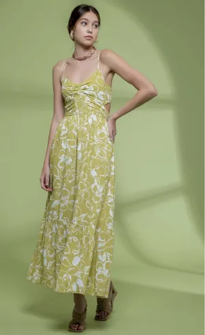 Floral Waist Cut Out Midi Dress