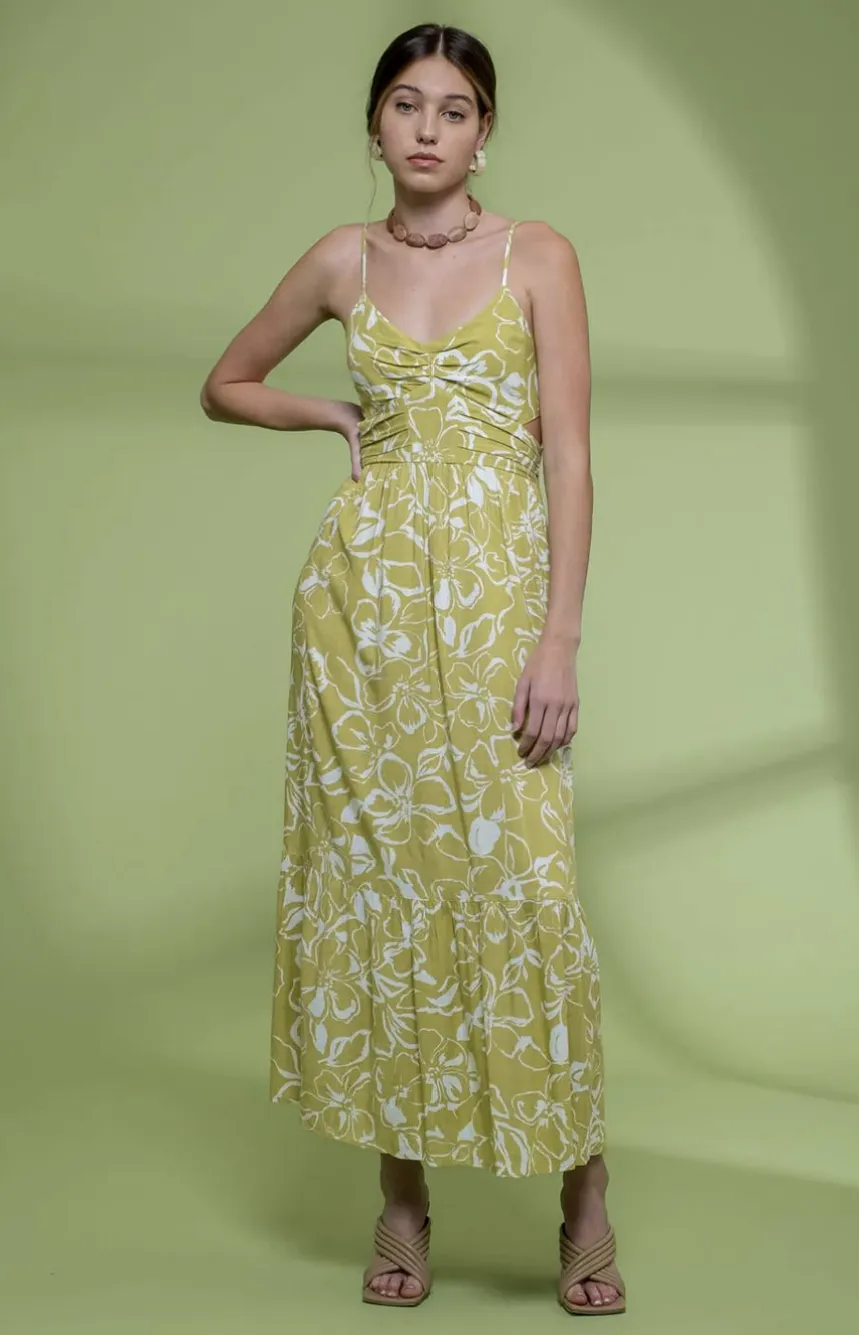 Floral Waist Cut Out Midi Dress