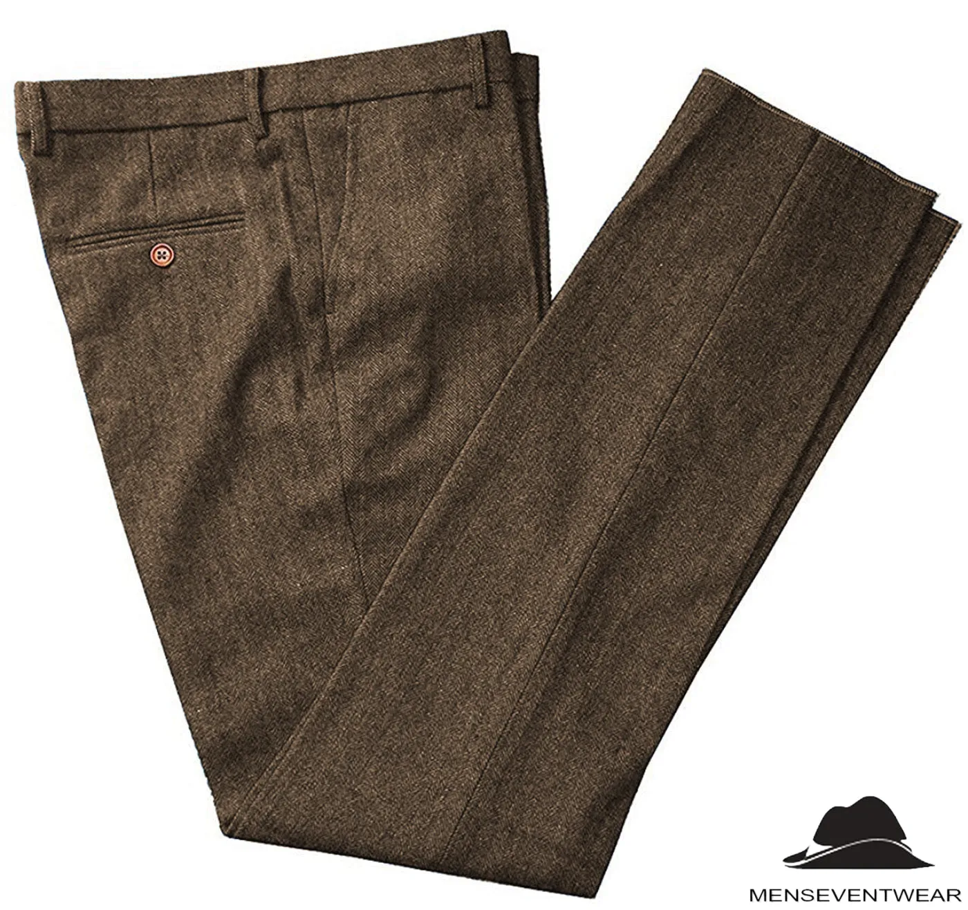 Formal Men's Slim Fit Tweed Suit Pants Flat Trousers