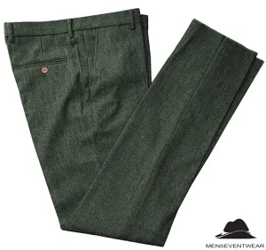 Formal Men's Slim Fit Tweed Suit Pants Flat Trousers