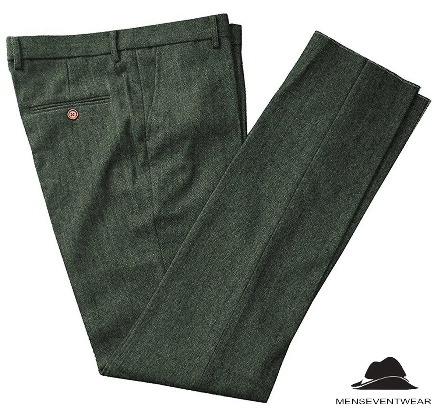 Formal Men's Slim Fit Tweed Suit Pants Flat Trousers