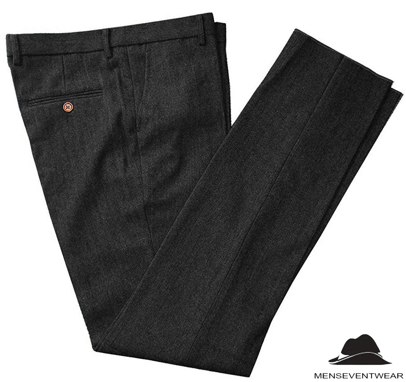 Formal Men's Slim Fit Tweed Suit Pants Flat Trousers