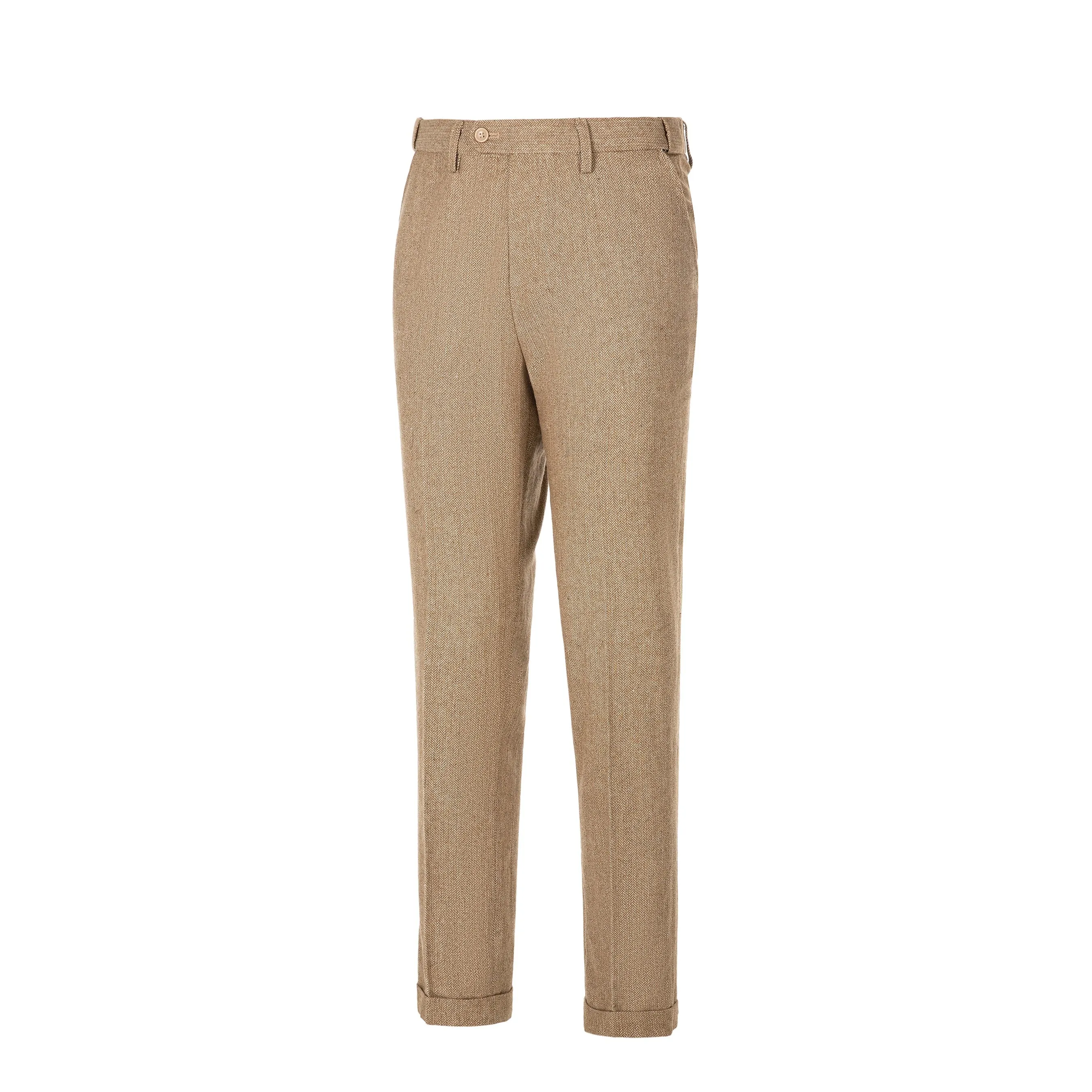 Formal Men's Slim Fit Tweed Suit Pants Flat Trousers