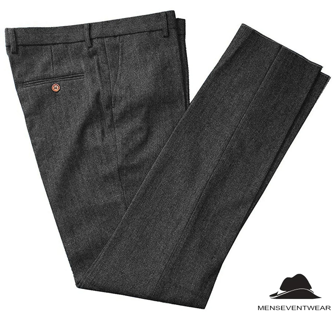 Formal Men's Slim Fit Tweed Suit Pants Flat Trousers