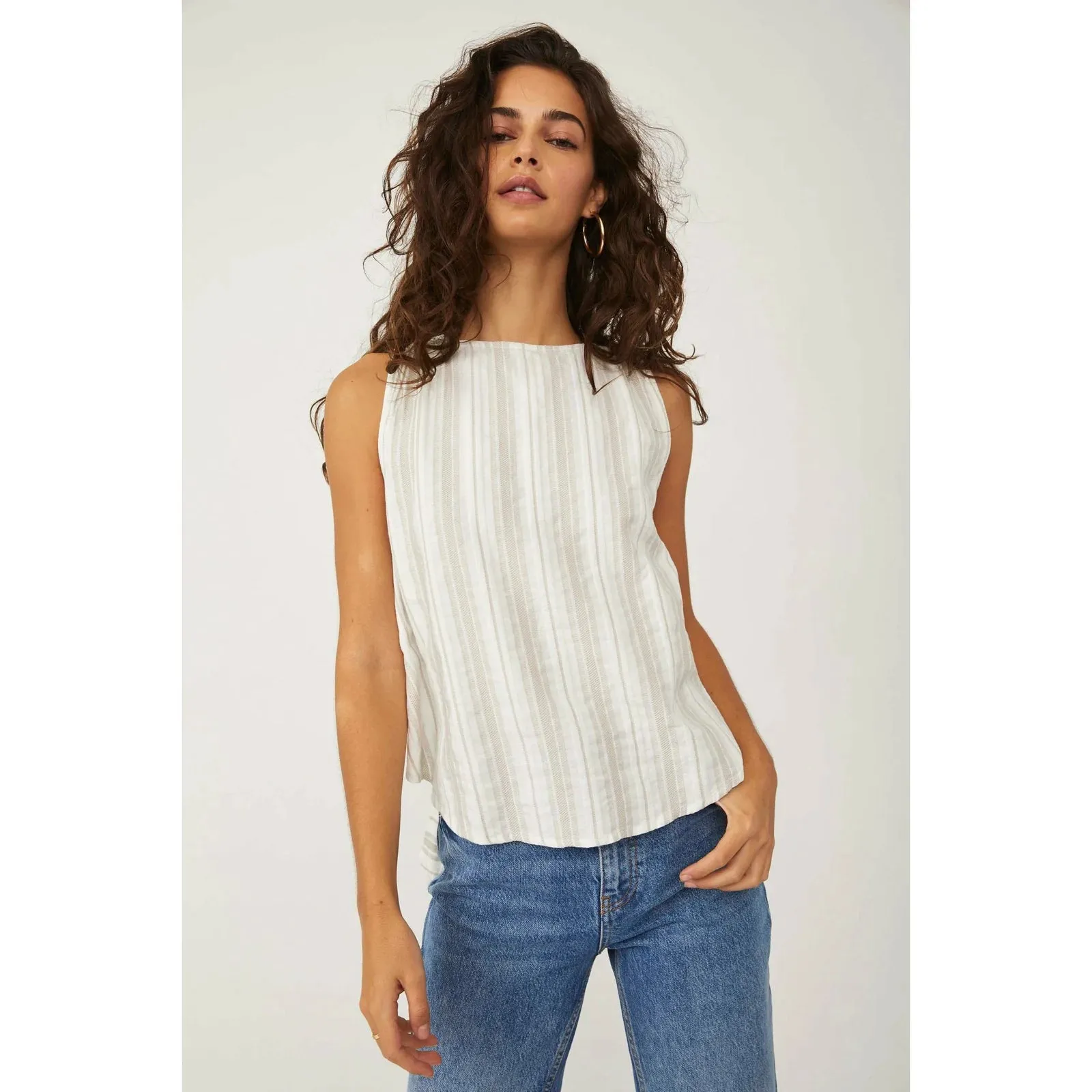 Free People By My Side Striped Printed Sleeveless Blouse Top