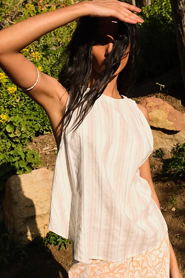 Free People By My Side Striped Printed Sleeveless Blouse Top