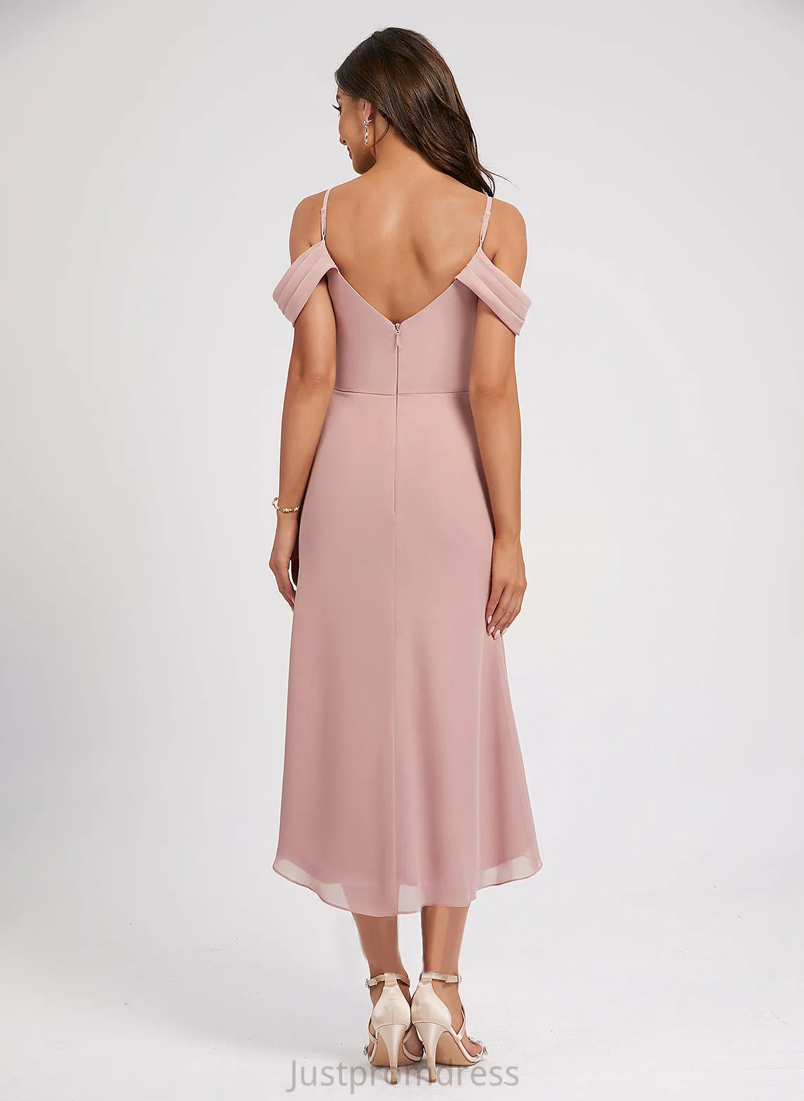 Front Sheath/Column Chiffon V-neck Abigail Cocktail Dresses Dress Split Pleated Cocktail With Asymmetrical