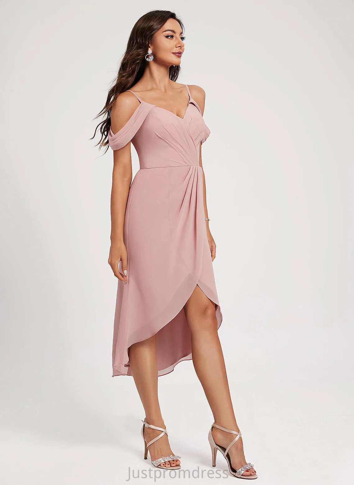 Front Sheath/Column Chiffon V-neck Abigail Cocktail Dresses Dress Split Pleated Cocktail With Asymmetrical