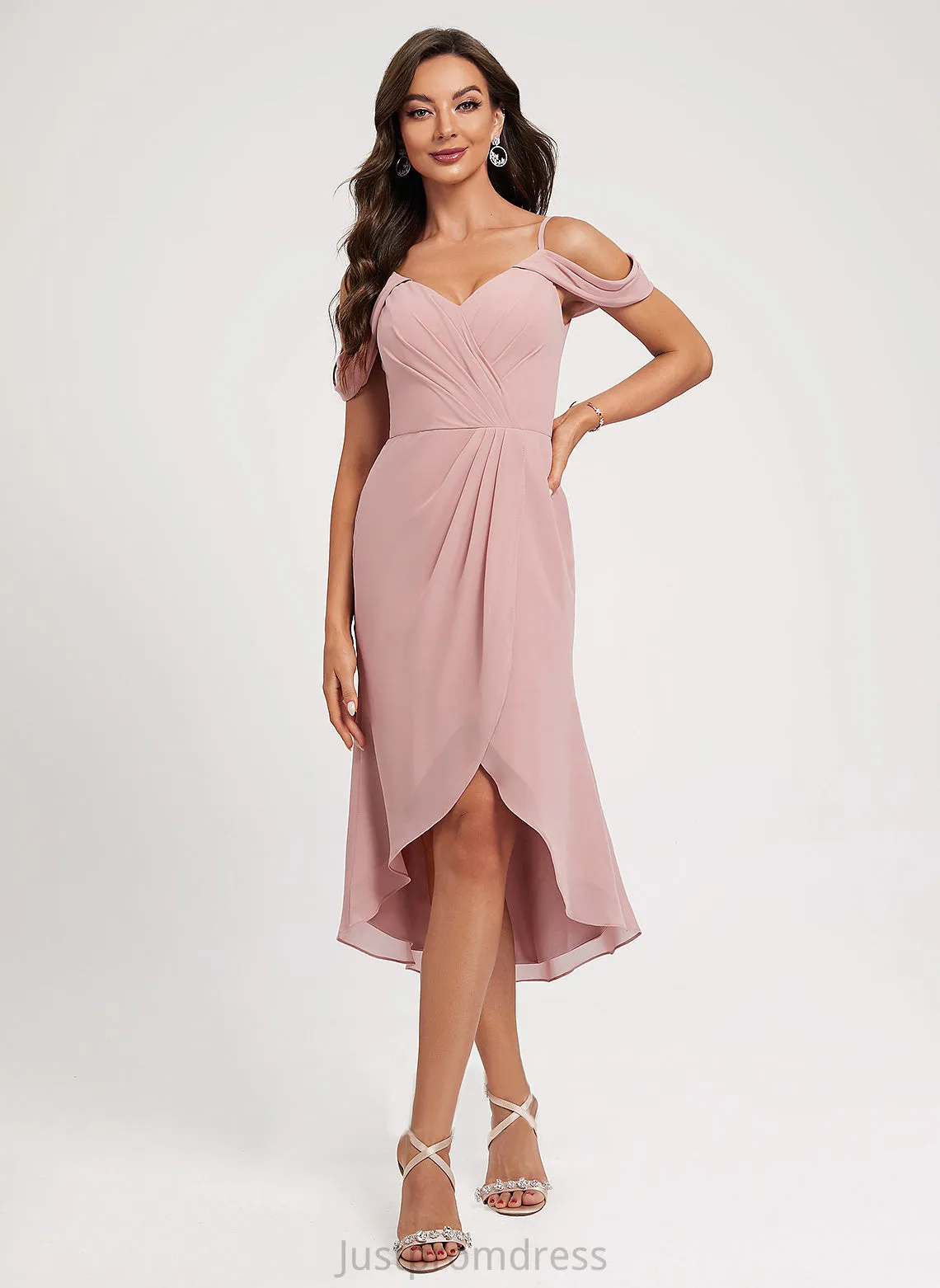Front Sheath/Column Chiffon V-neck Abigail Cocktail Dresses Dress Split Pleated Cocktail With Asymmetrical