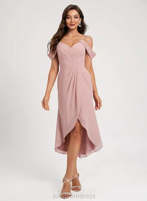 Front Sheath/Column Chiffon V-neck Abigail Cocktail Dresses Dress Split Pleated Cocktail With Asymmetrical