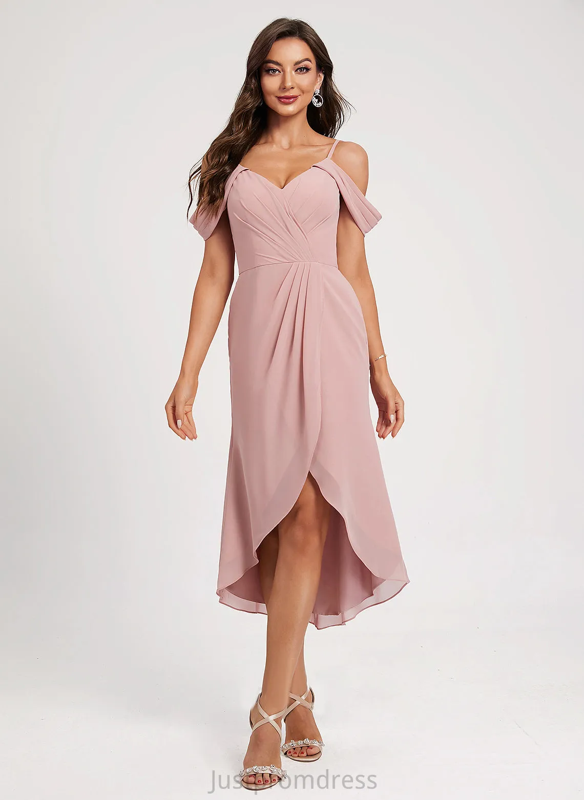 Front Sheath/Column Chiffon V-neck Abigail Cocktail Dresses Dress Split Pleated Cocktail With Asymmetrical