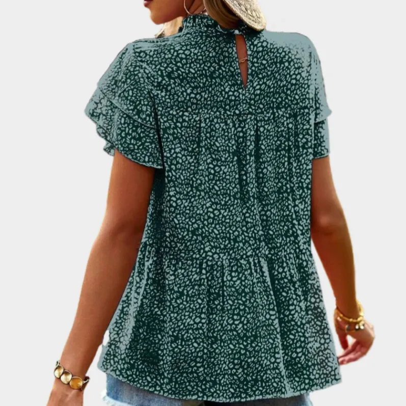 Green Floral Blouse with Ruffle Sleeve