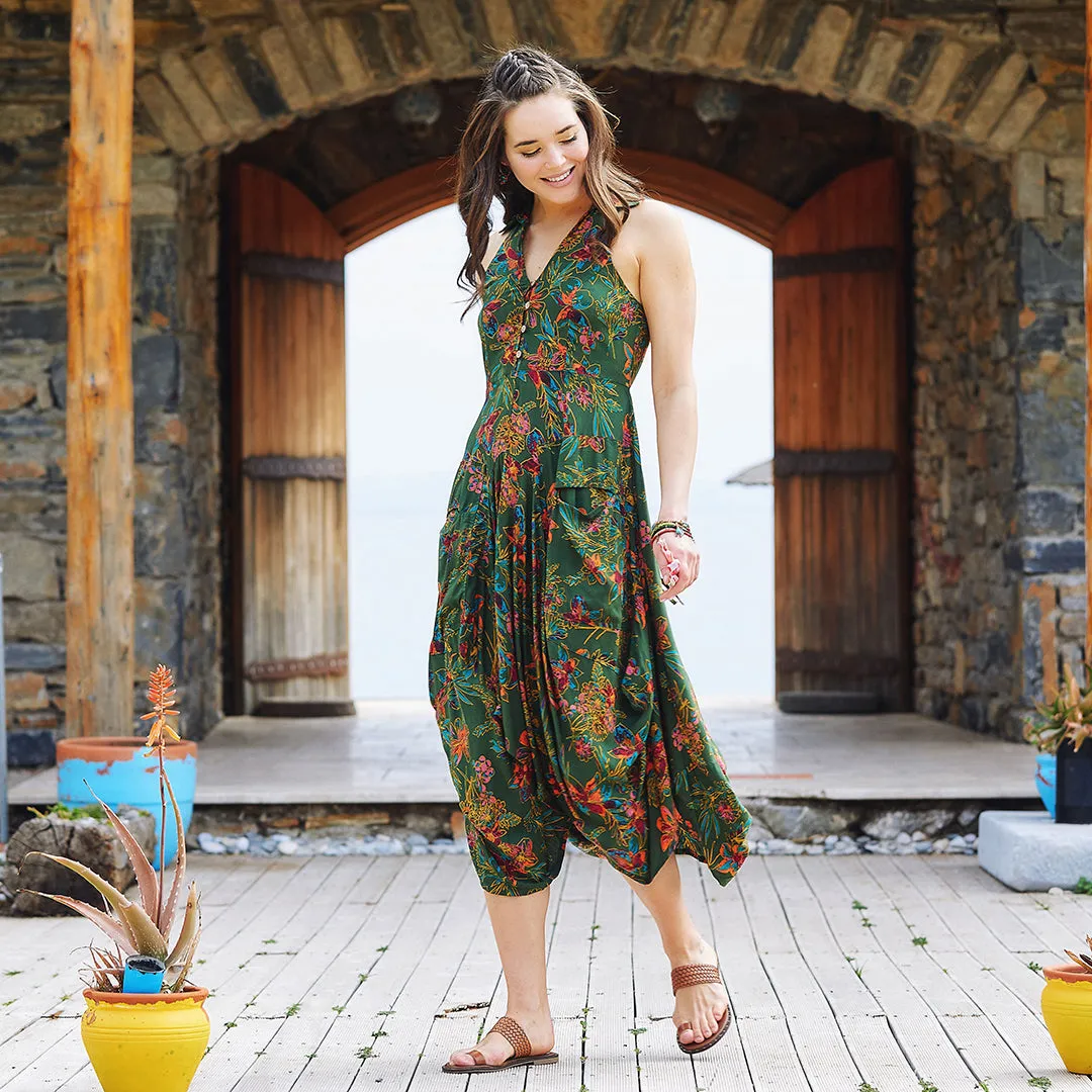 Green Shirt Collar Long Boho Dress