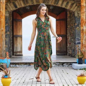 Green Shirt Collar Long Boho Dress