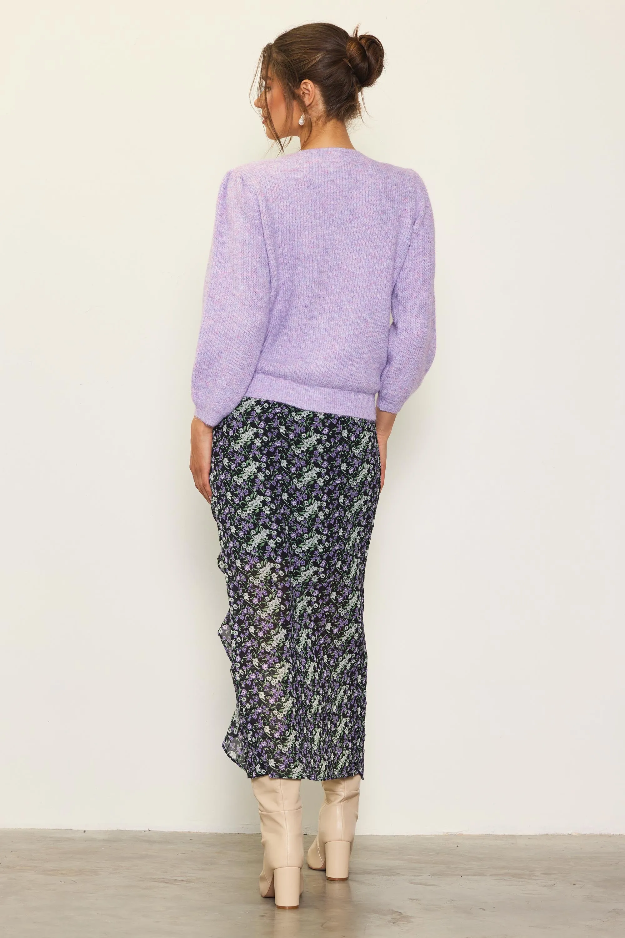 Jewelry Button Puff Sleeve Cardigan