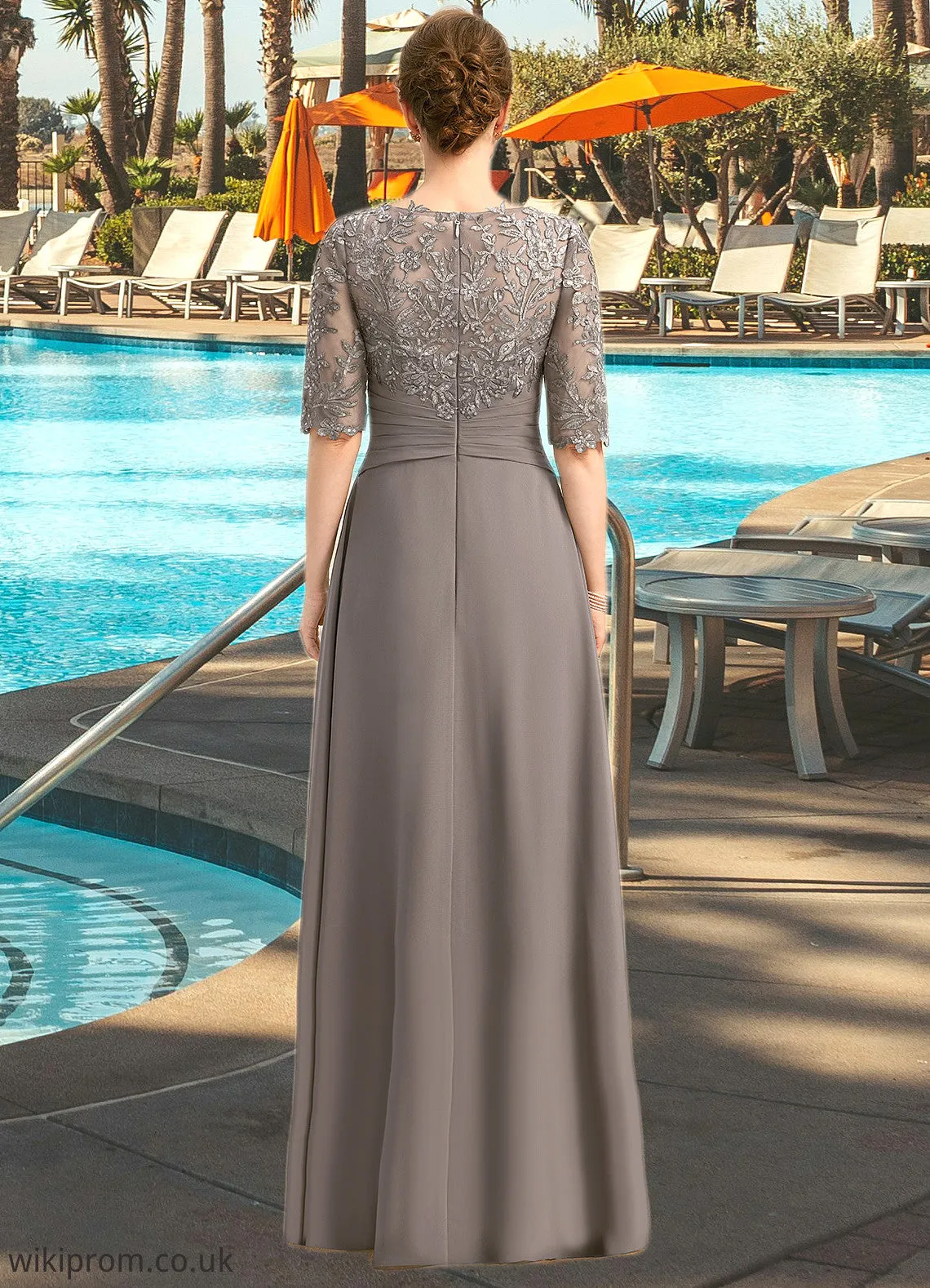 Kira A-line Asymmetrical Asymmetrical Chiffon Lace Mother of the Bride Dress With Pleated Sequins SWK126P0021688