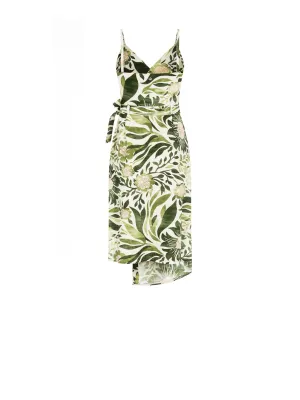 Knee-Length Asymmetric Linen-Blend Wrap Dress