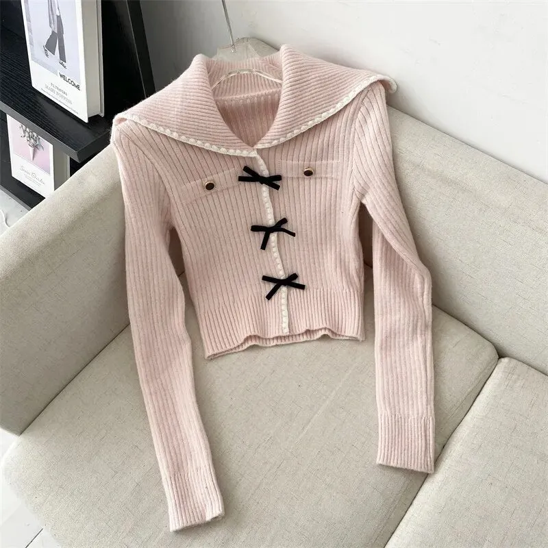 Knitted Long Sleeve Bow Design Cardigan