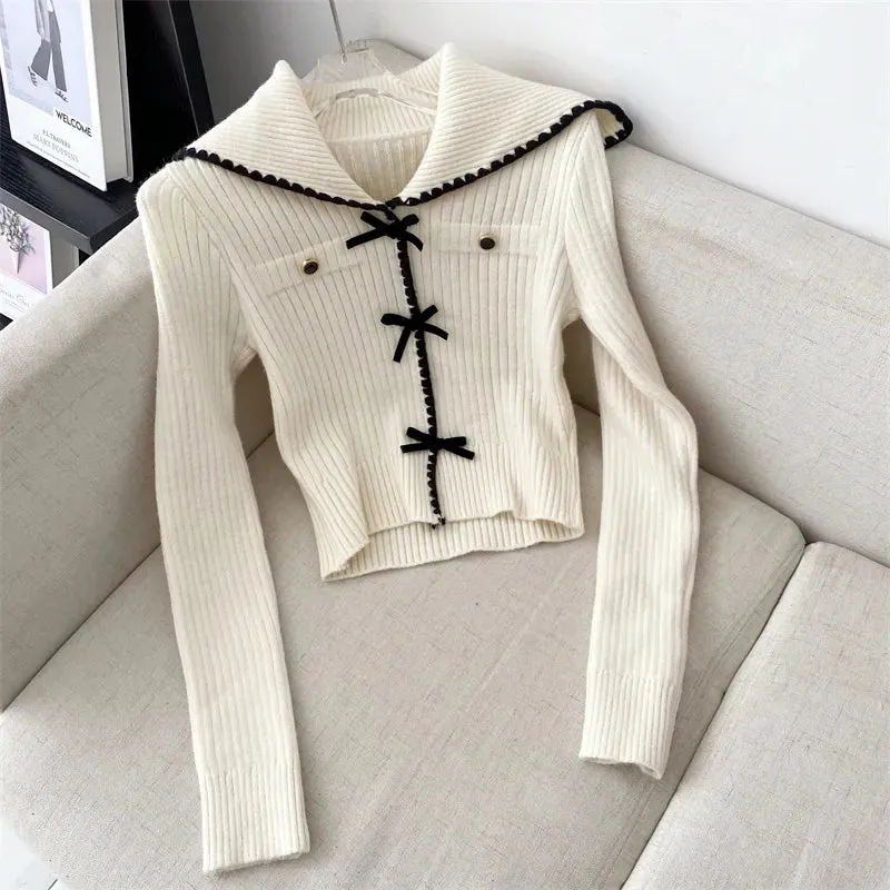 Knitted Long Sleeve Bow Design Cardigan