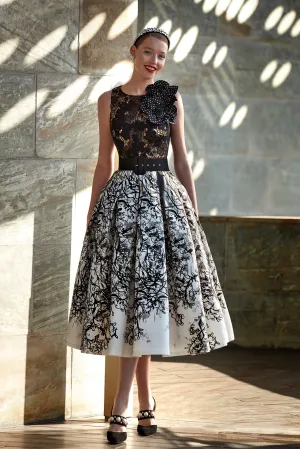 Lace and Mikado Sleeveless Midi Dress