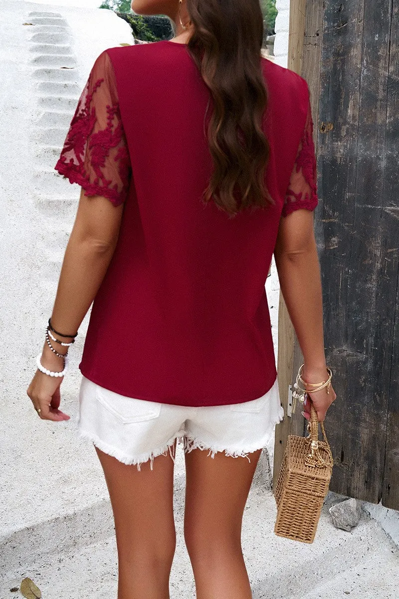 Lacey Elegance V-Neck Blouse