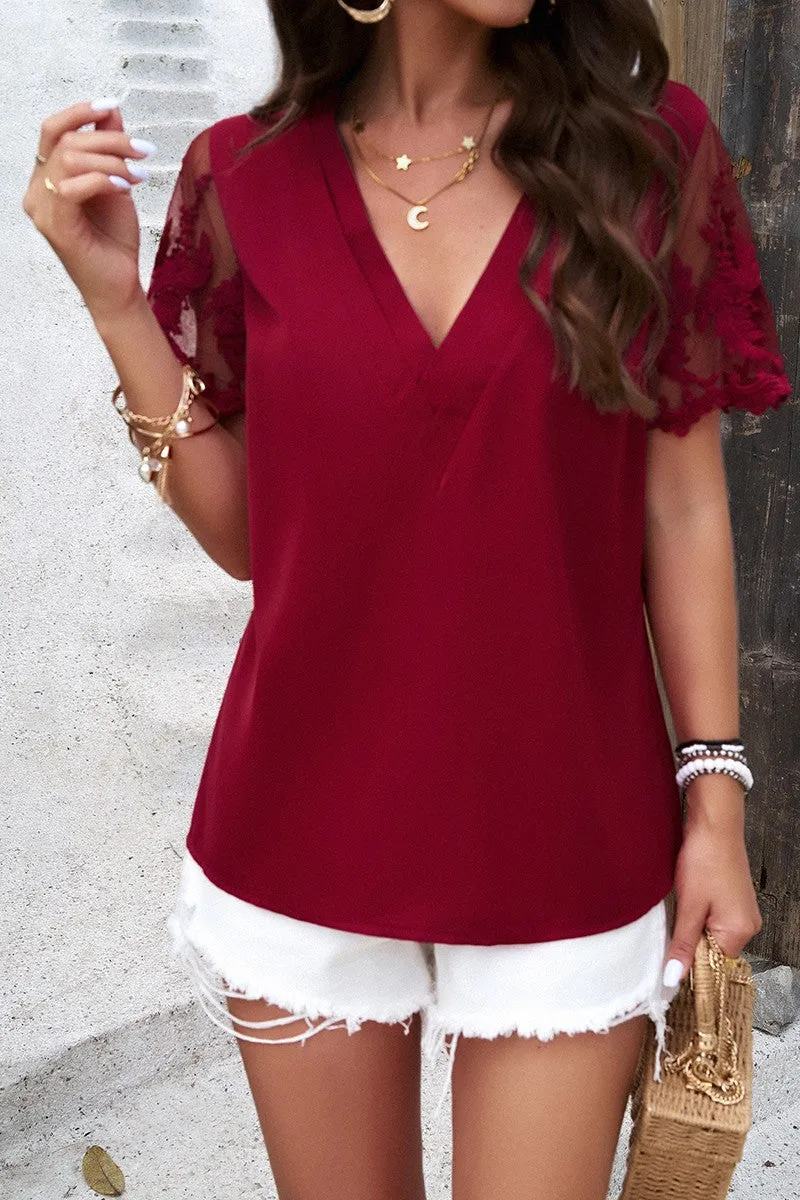 Lacey Elegance V-Neck Blouse