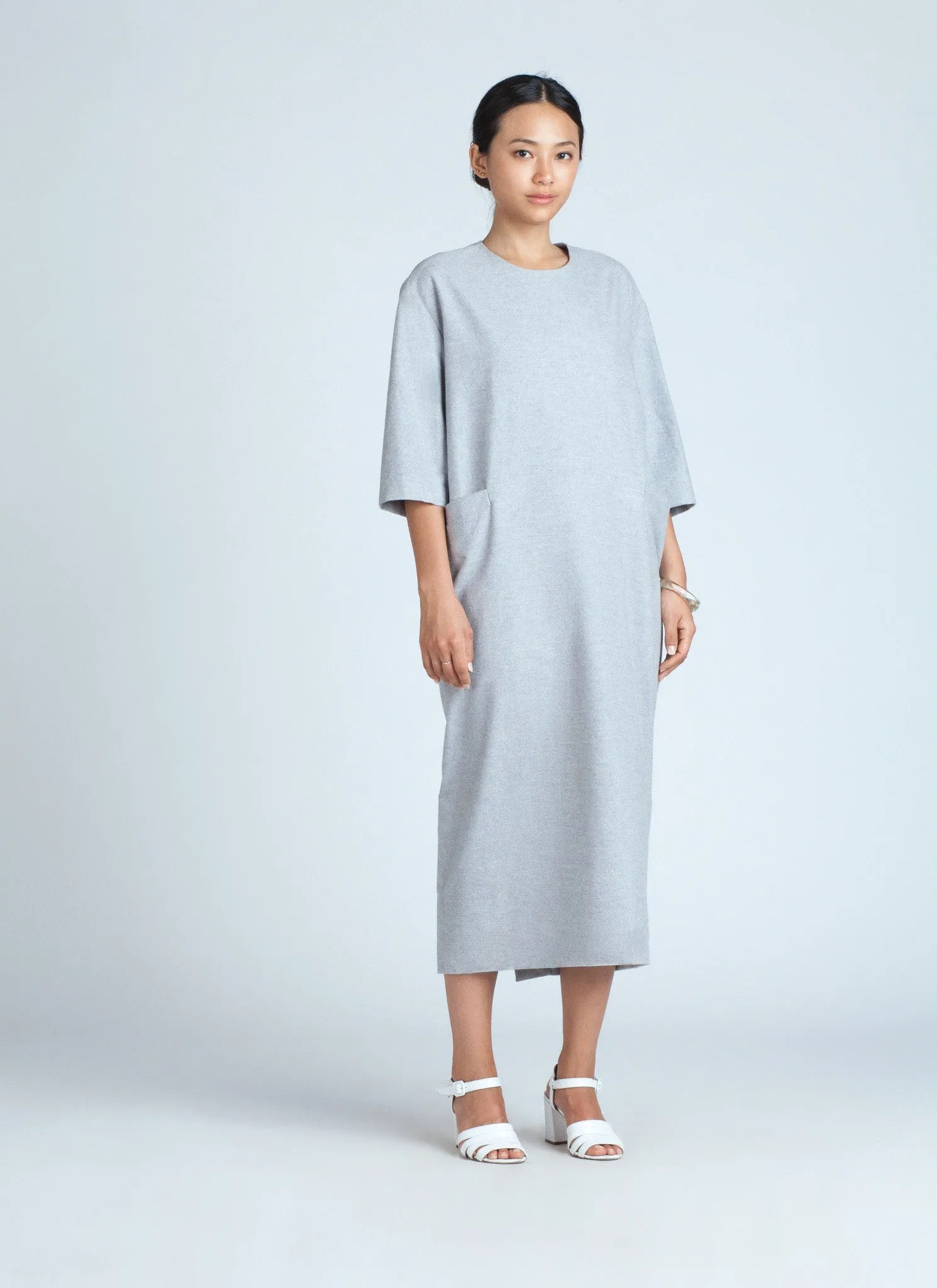 Light Grey Sandstone Long Sleeve Maxi Pocket Dress
