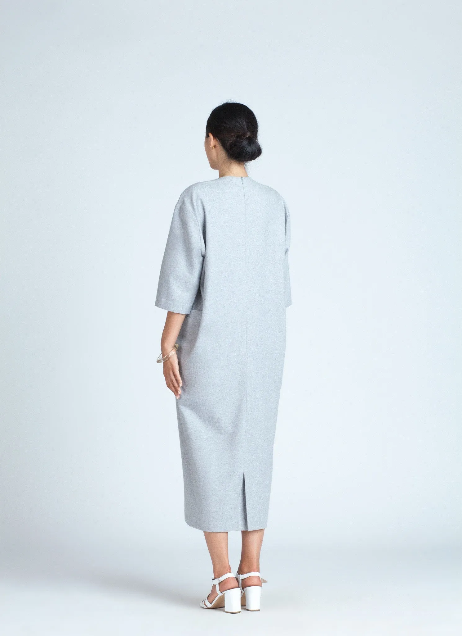 Light Grey Sandstone Long Sleeve Maxi Pocket Dress