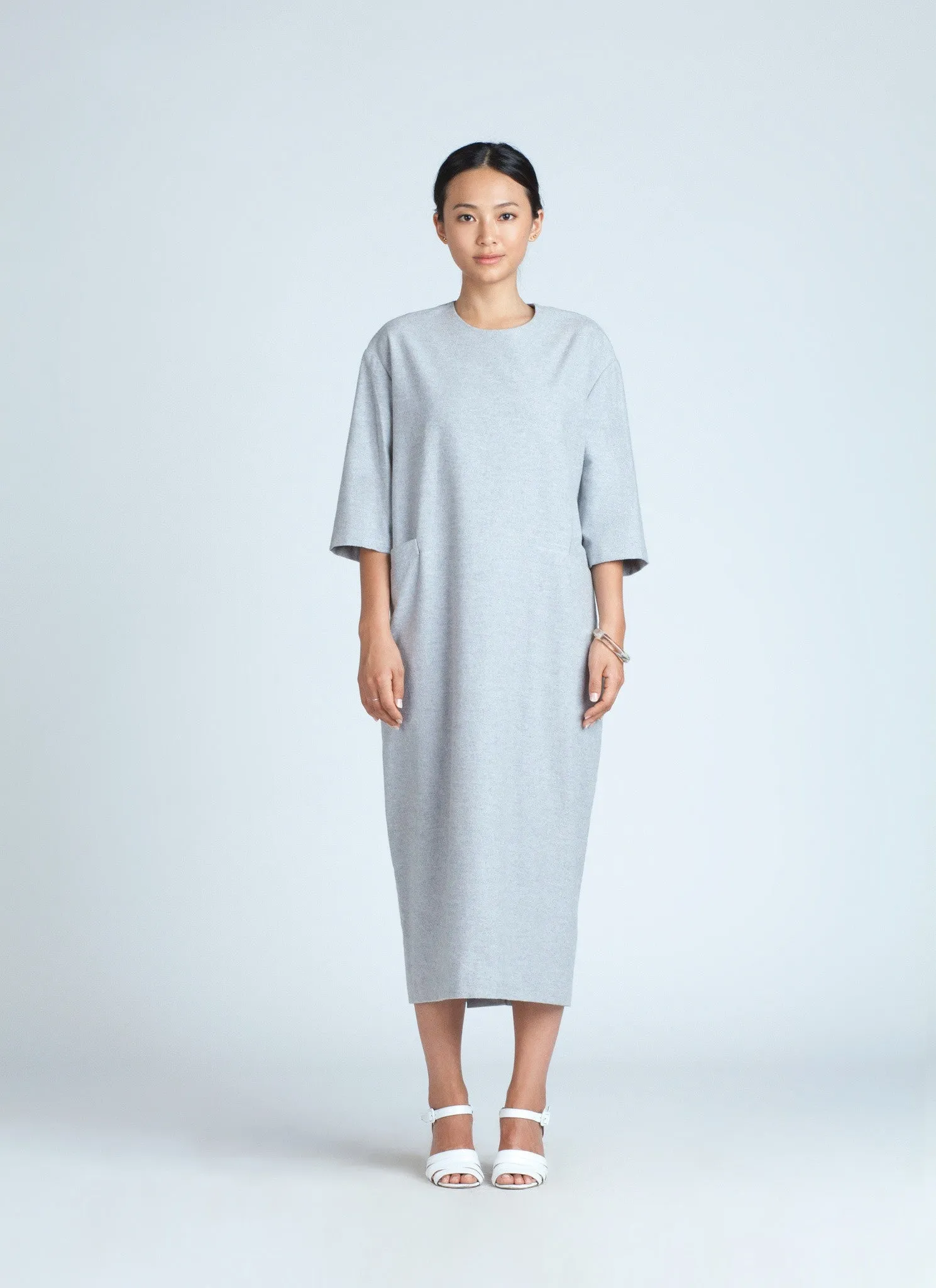 Light Grey Sandstone Long Sleeve Maxi Pocket Dress