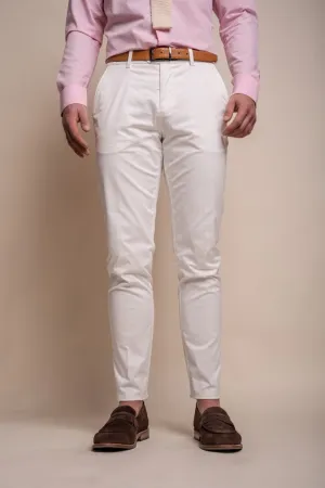 Men's Cotton Slim Fit Formal Trousers  - MARIO - Ecru