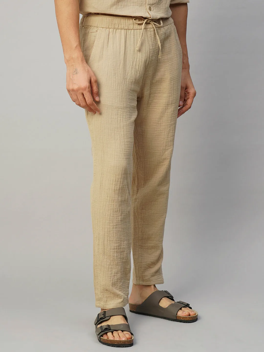Men's Khaki Cotton Slim Fit Pant
