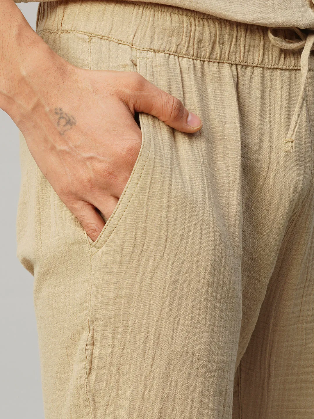 Men's Khaki Cotton Slim Fit Pant