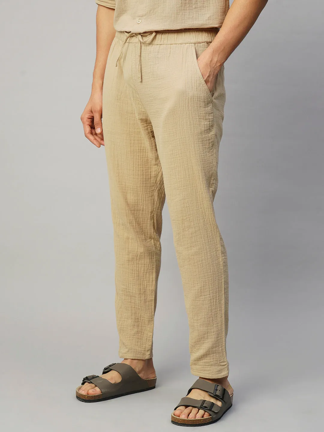 Men's Khaki Cotton Slim Fit Pant