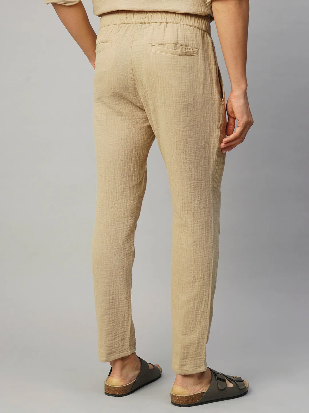 Men's Khaki Cotton Slim Fit Pant