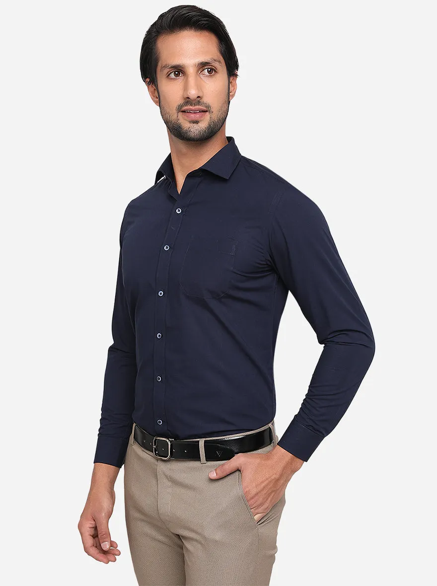 Navy Blue Solid Slim Fit Formal Shirt | Greenfibre