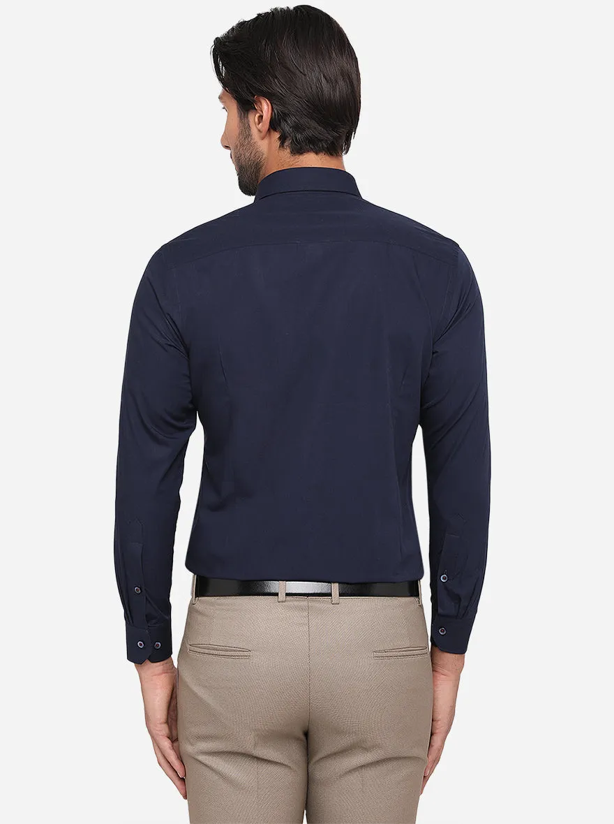Navy Blue Solid Slim Fit Formal Shirt | Greenfibre
