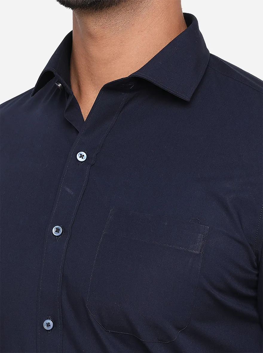Navy Blue Solid Slim Fit Formal Shirt | Greenfibre