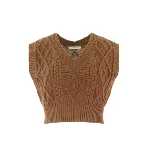 Nora Merino Wool Cropped Sweater Vest - Camel