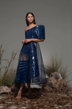 One-Shoulder Tulle A-line Midi Dress