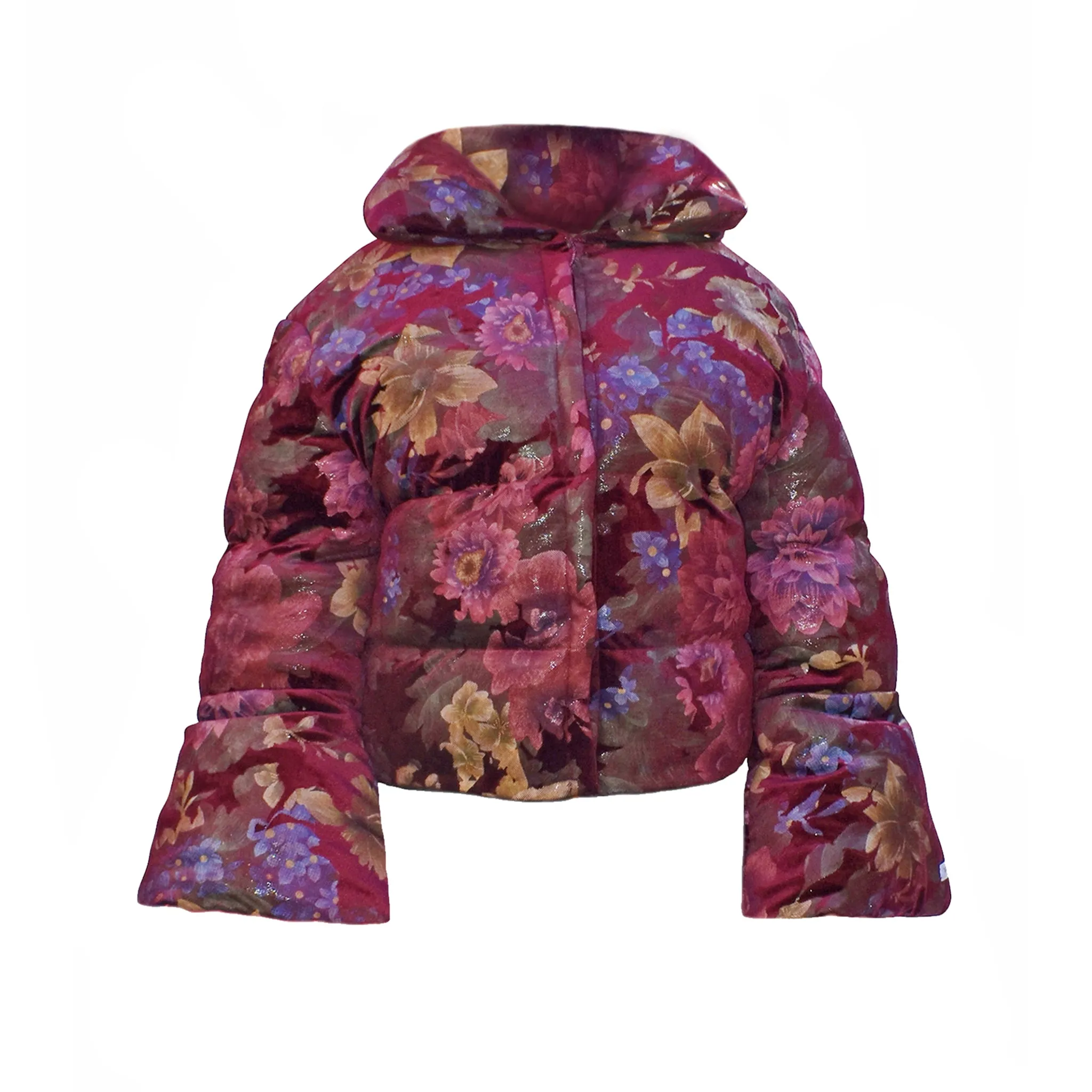 Opera Oversized Puffer Jacket Wine Floral