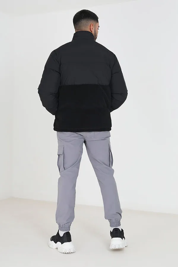 PADDED JACKET WITH BORG PANEL DETAIL