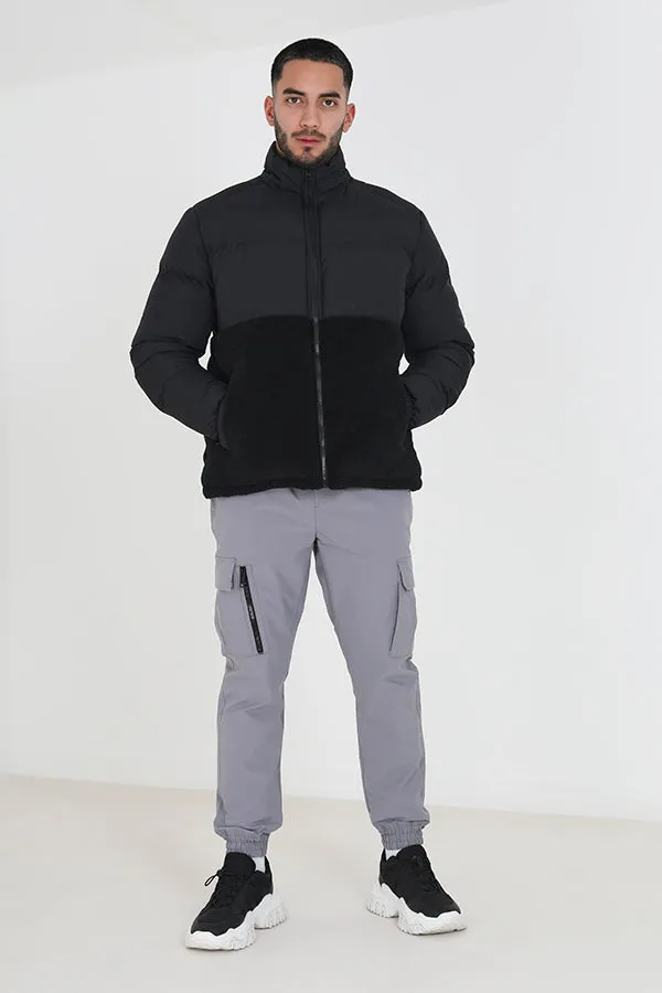 PADDED JACKET WITH BORG PANEL DETAIL