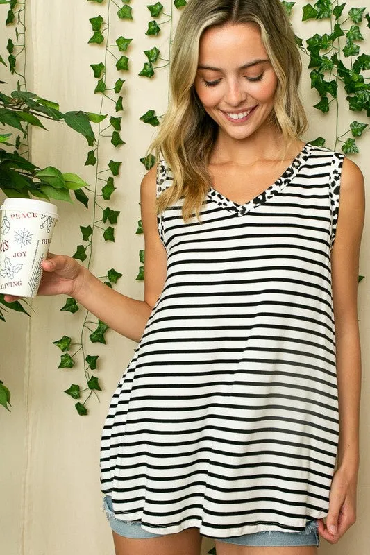 PLUS STRIPE ANIMAL V NECK TANK TOP