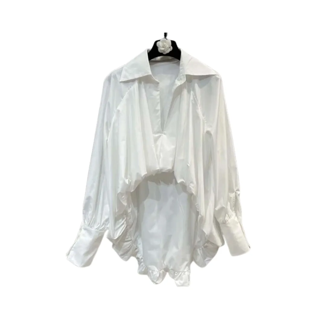 Pre Order:  Solid V-Neck Asymmetrical Blouse