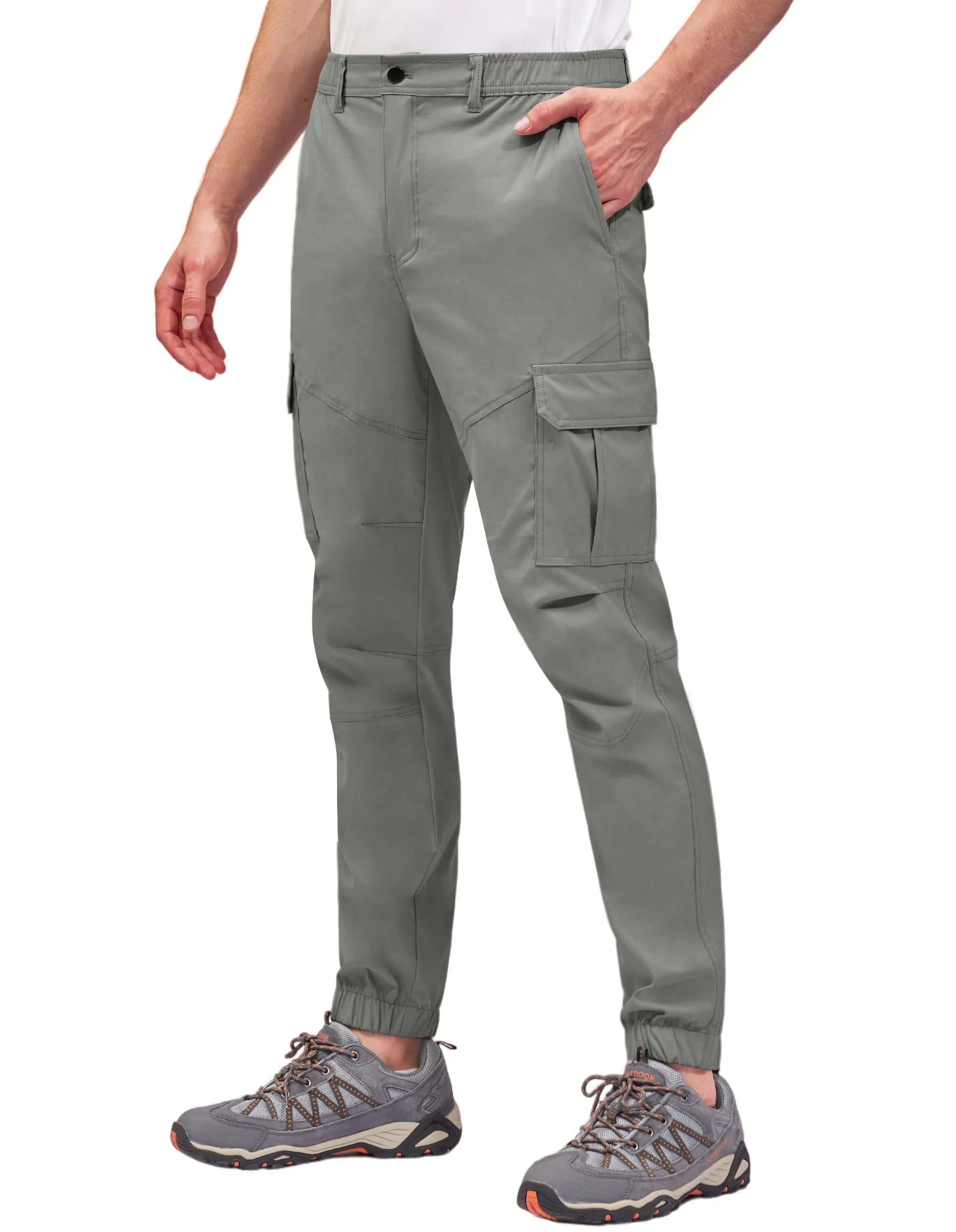 PULI Men's Waterproof Hiking Pants Slim Fit Cargo Joggers Stretch Quick Dry Outdoor Pants with Pockets
