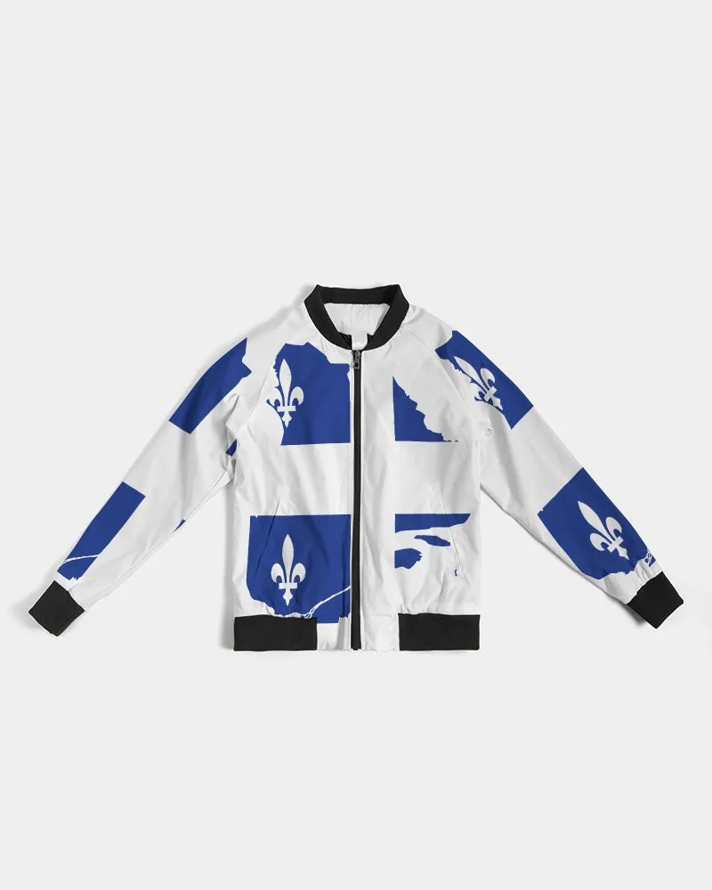 Quebec Map Flag - Drapeau Carte Québec (Fleurdelisé) Women's Bomber Jacket