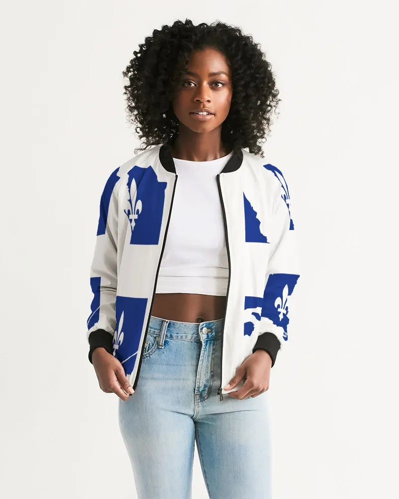 Quebec Map Flag - Drapeau Carte Québec (Fleurdelisé) Women's Bomber Jacket