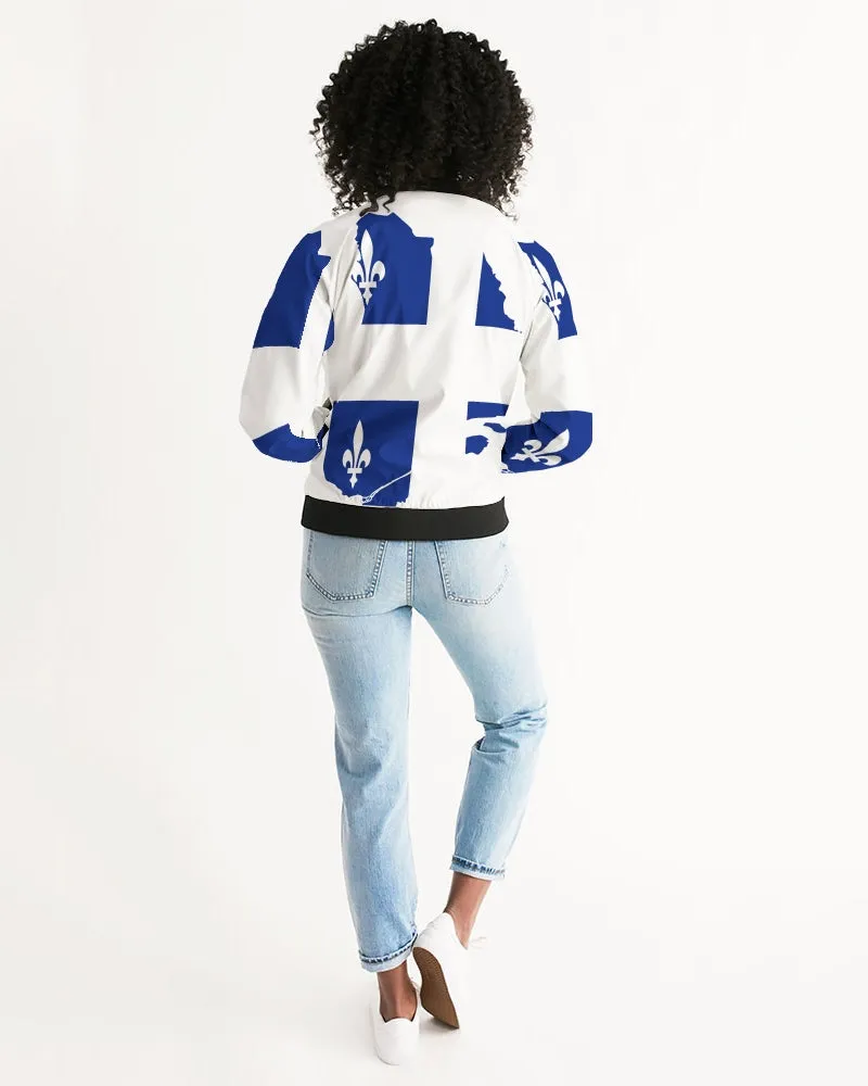 Quebec Map Flag - Drapeau Carte Québec (Fleurdelisé) Women's Bomber Jacket