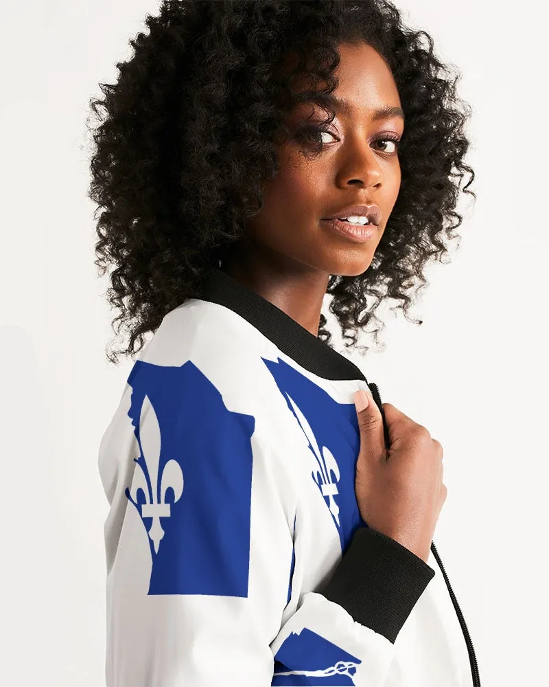 Quebec Map Flag - Drapeau Carte Québec (Fleurdelisé) Women's Bomber Jacket